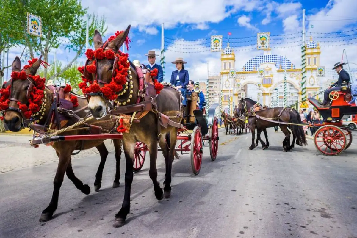 Seville, Spain - April 2016: The April Fair (Feria de Abril) is a traditional festival of the city of Seville, Andalusia, Spain. It takes place in the month of April for a week.
