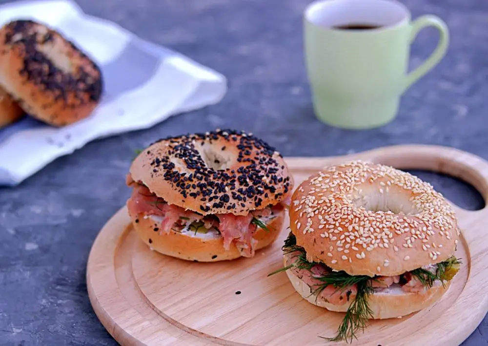 Bagel with cream cheese and smoked salmon